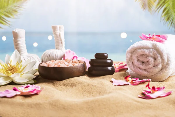 Massage Spa Accessories Sandy Beach — Stock Photo, Image