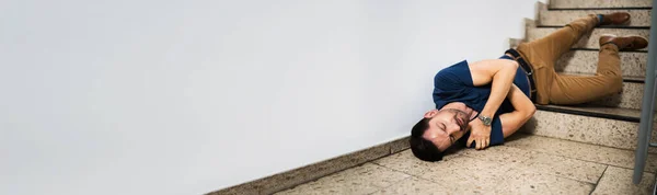 Slip Fall Accident Stairs Worker Man Fallen — Stock Photo, Image