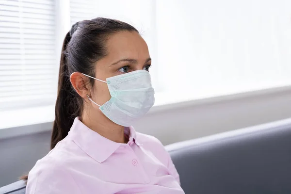 Woman In Mask At Home On Coronavirus Quarantine