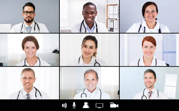 Group Doctor Video Conference Computer Monitor Screen — Stock Photo, Image