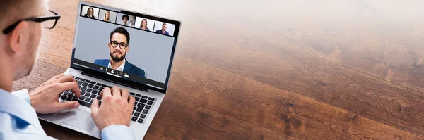 Lavoro Casa Videoconferenza Chiamata Con Team — Foto Stock