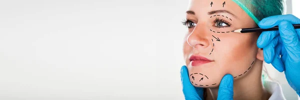 Face Lift Cosmetic Surgery Liposuction Lines Woman Face — Stock Photo, Image