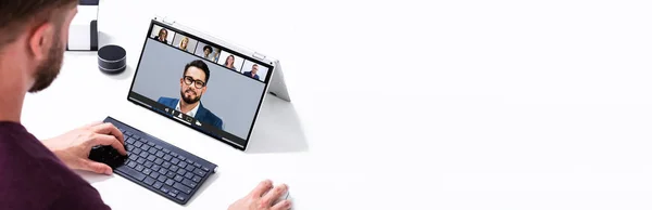 Videoconferentie Oproep Vergadering Afstand Laptop — Stockfoto