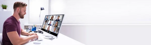 Work Home Video Conferencing Computer — Stock Photo, Image