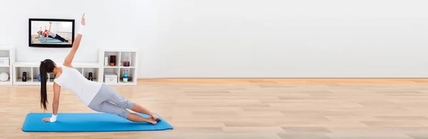 Fitness Übungen Für Hause Online Yoga Workout — Stockfoto