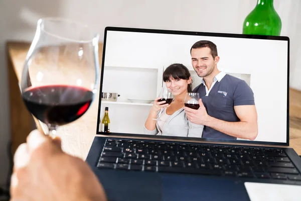 Degustazione Virtuale Vino Parte Amici Internet Tramite Videoconferenza — Foto Stock