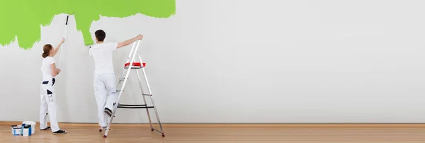 Professional Painter Man Painting Wall Painter Couple — Stock Photo, Image