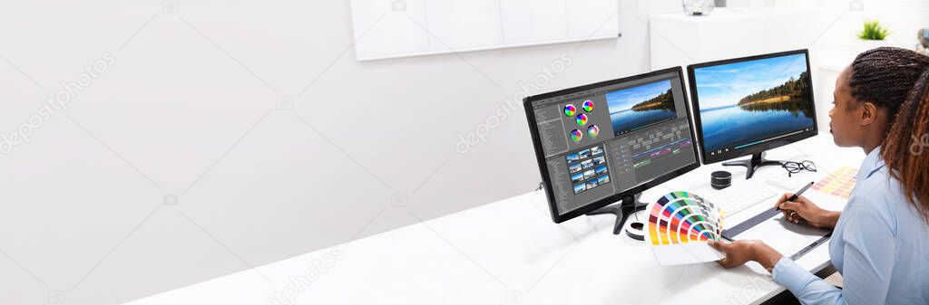 Video Edit Software On Computer And Graphic Tablet