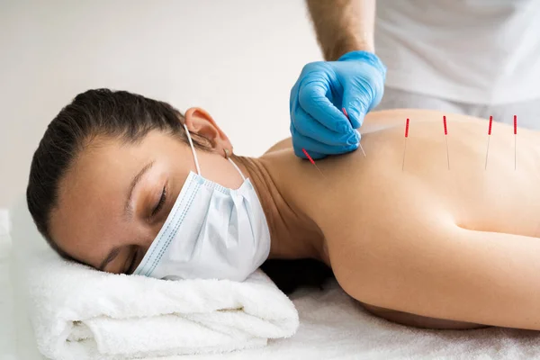 Akupunktura Léčba Kůže Pro Ženy Masce Obličeje — Stock fotografie