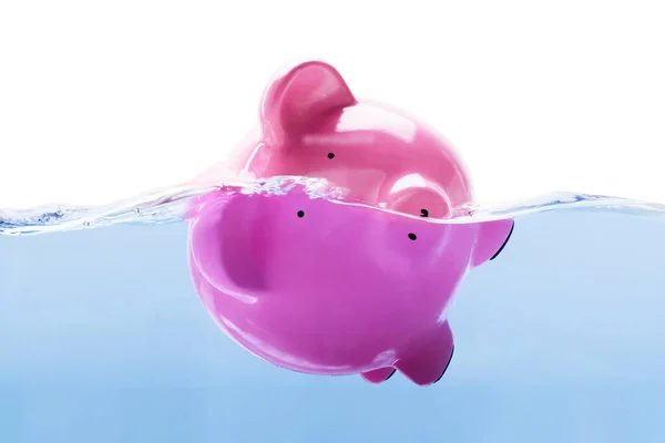 Orçamento Quebrado Piggy Bank Afogamento Água — Fotografia de Stock