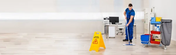Professional Floor Cleaning Service Janitor Mopping Office — Stock Photo, Image