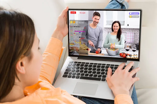 Streaming Live Cooking Internet Show Laptop — Stock Photo, Image