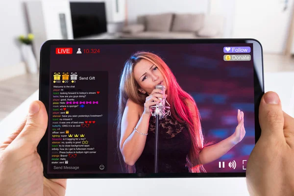 Streaming Live Music Video Singer Tablet Computer — Stock Photo, Image