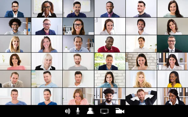 Groep Corporate Video Conference Computer Monitor Screen — Stockfoto