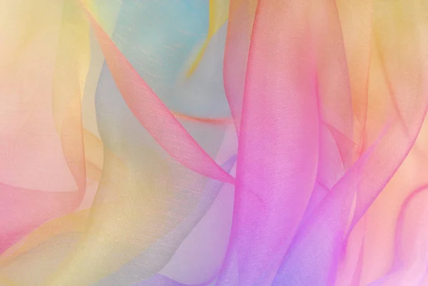Organza stof in regenboog kleur — Stockfoto