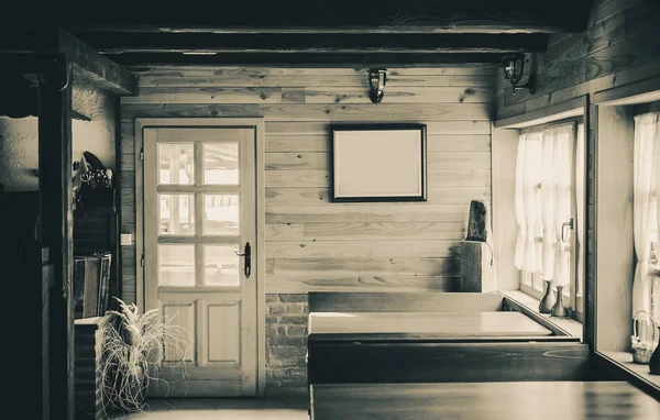 Interieur van een houten kamer — Stockfoto