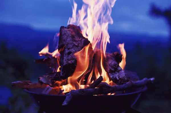 Spálené dřevo v grilu — Stock fotografie