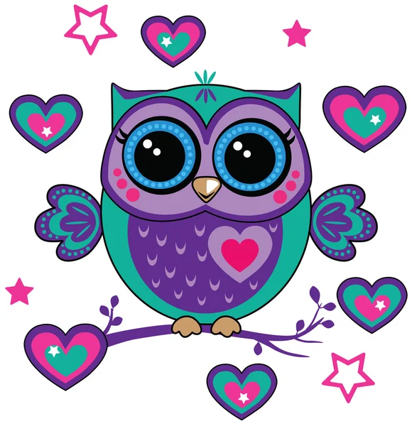 Cute owl with hearts — Stock Vector