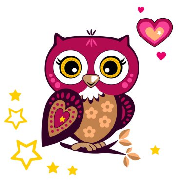 Beyaz arka planda sevimli baykuş