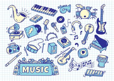doodle tarzı müzik enstrümanı kümesi 