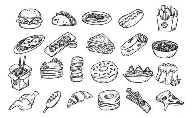 Set of hand drawn food isolated