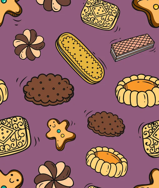 Galleta doodle fondo sin costuras — Archivo Imágenes Vectoriales