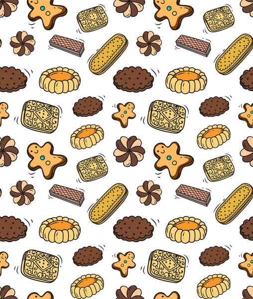 Galleta doodle fondo sin costuras — Vector de stock