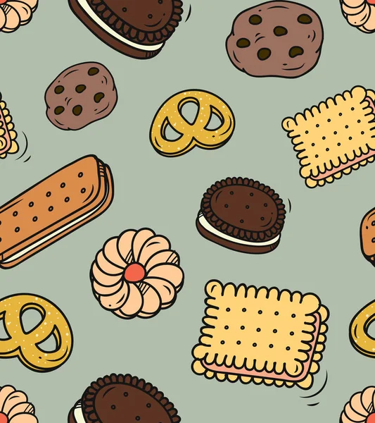 Galleta doodle fondo sin costuras — Archivo Imágenes Vectoriales