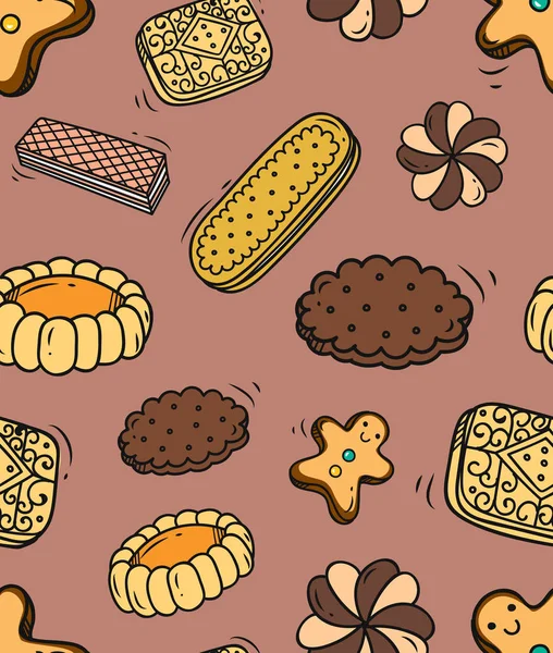 Galleta doodle fondo sin costuras — Archivo Imágenes Vectoriales