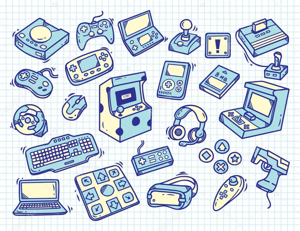 Set of vintage video game doodle