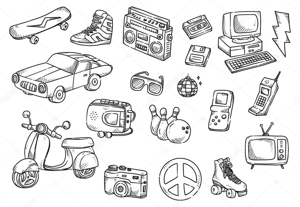 Set of vintage object doodle 