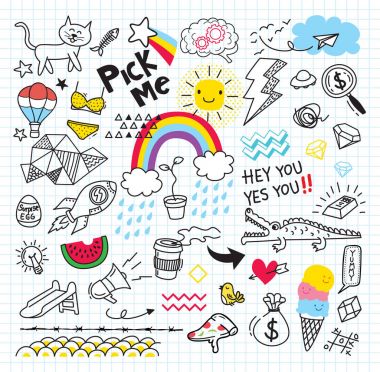 Set of colorful doodle clipart