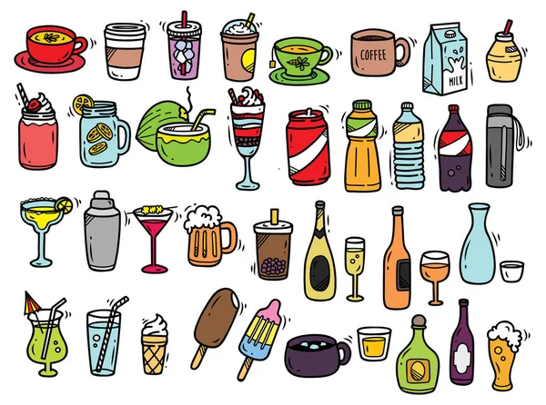 Set de garabatos de bebidas aislados — Archivo Imágenes Vectoriales
