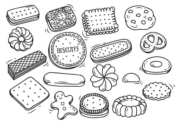 Set of biscuit doodle isolated