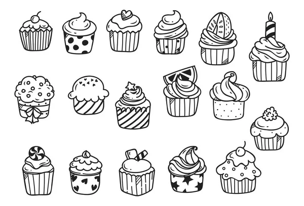 Conjunto de cupcake doodle — Archivo Imágenes Vectoriales