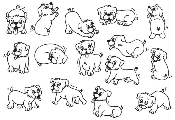 Cartoon puppy dalam berbagai pose - Stok Vektor