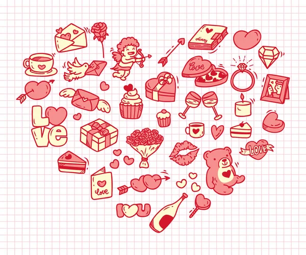 Conjunto de doodle icono de San Valentín — Vector de stock