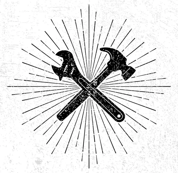 Vintage moersleutel en hamer logo — Stockvector