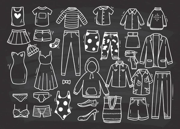 Elle çizilmiş kıyafetler kümesi doodle — Stok Vektör