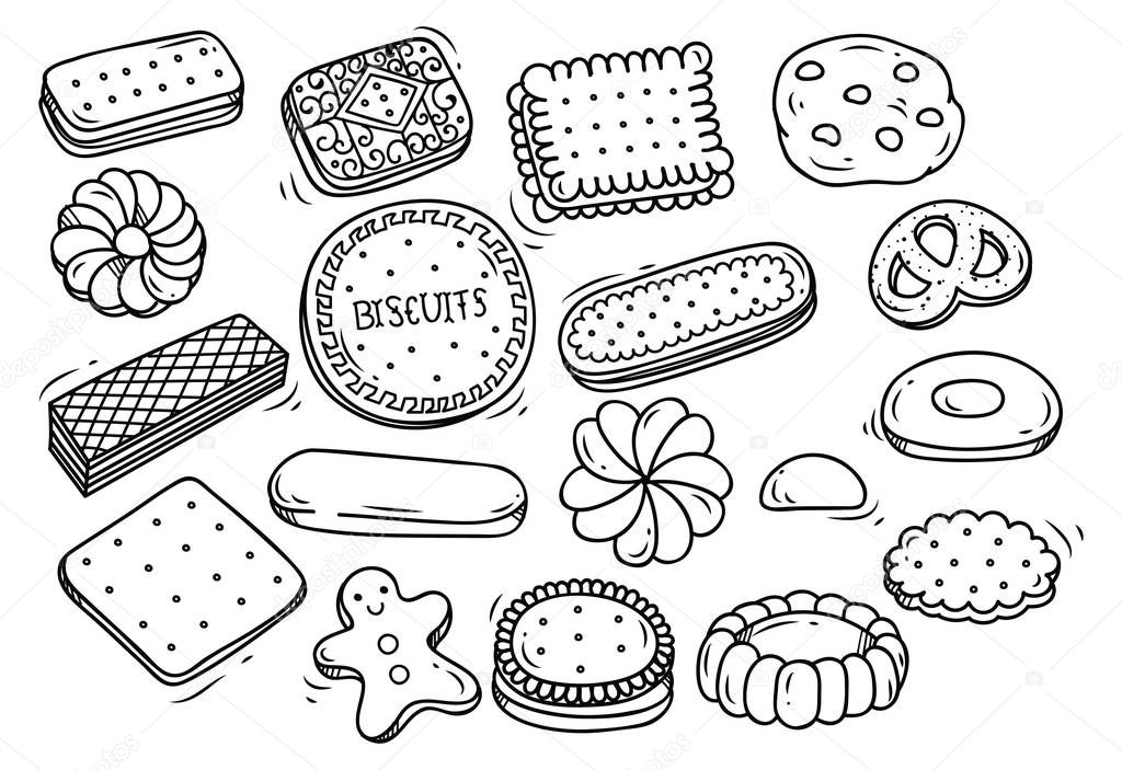 Set of biscuit doodle isolated