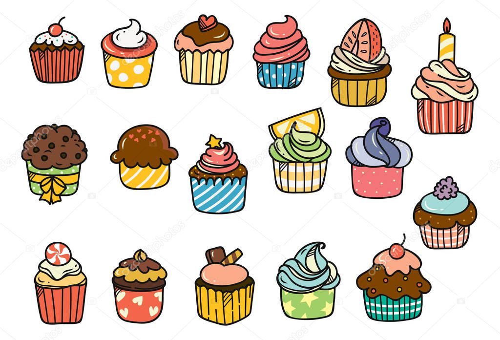 Set of cupcake doodle