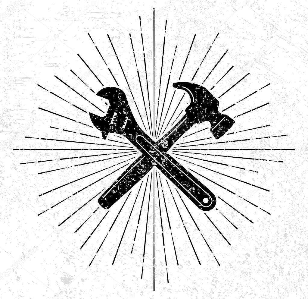 Vintage wrench and hammer logo — Stock Vector © mhatzapa 148276943