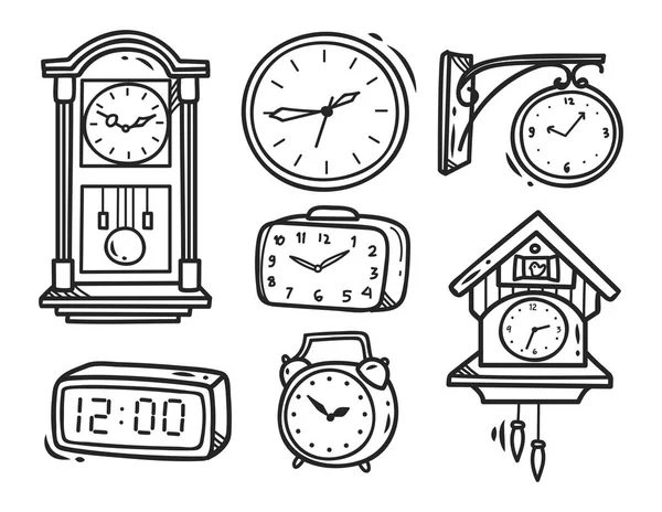 Conjunto de relógio doodle — Vetor de Stock
