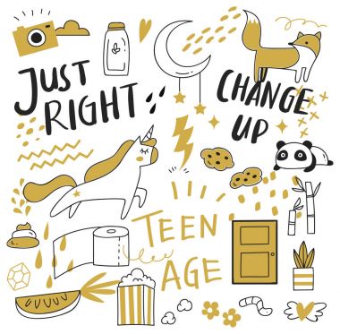 Büyük izole üzerinde beyaz arka plan ayarlayın. şirin doodle