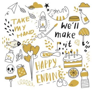 Büyük izole üzerinde beyaz arka plan ayarlayın. şirin doodle