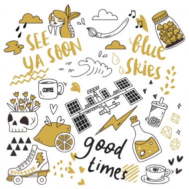 Büyük izole üzerinde beyaz arka plan ayarlayın. şirin doodle