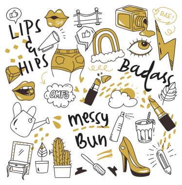 Büyük izole üzerinde beyaz arka plan ayarlayın. şirin doodle