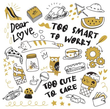 Büyük izole üzerinde beyaz arka plan ayarlayın. şirin doodle