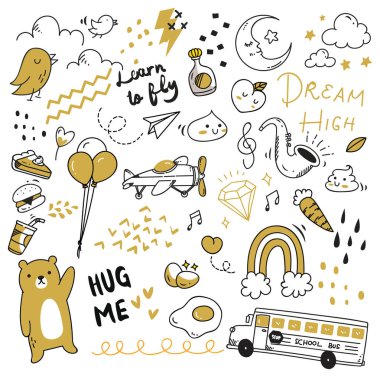 Büyük izole üzerinde beyaz arka plan ayarlayın. şirin doodle