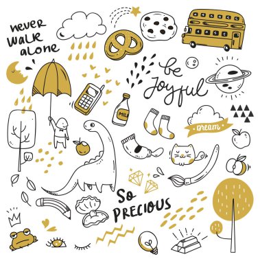 Büyük izole üzerinde beyaz arka plan ayarlayın. şirin doodle